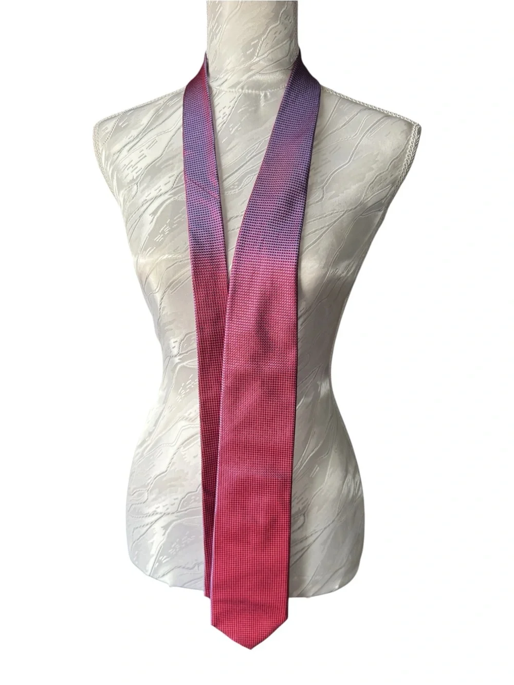 Dior Red and Light Blue Micro-Check Silk Tie
